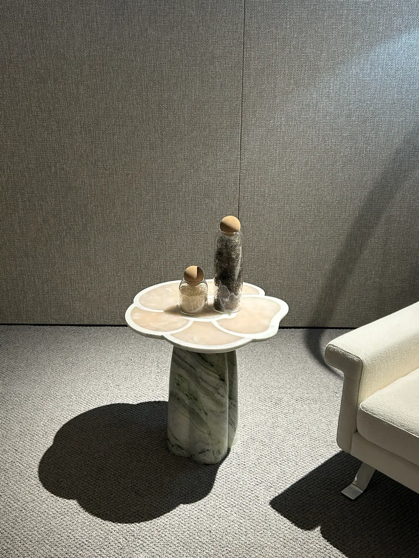 Bed accent chair cream 001 on display at EvergoCasa's Foshan showroom - vanity ideas project ideas