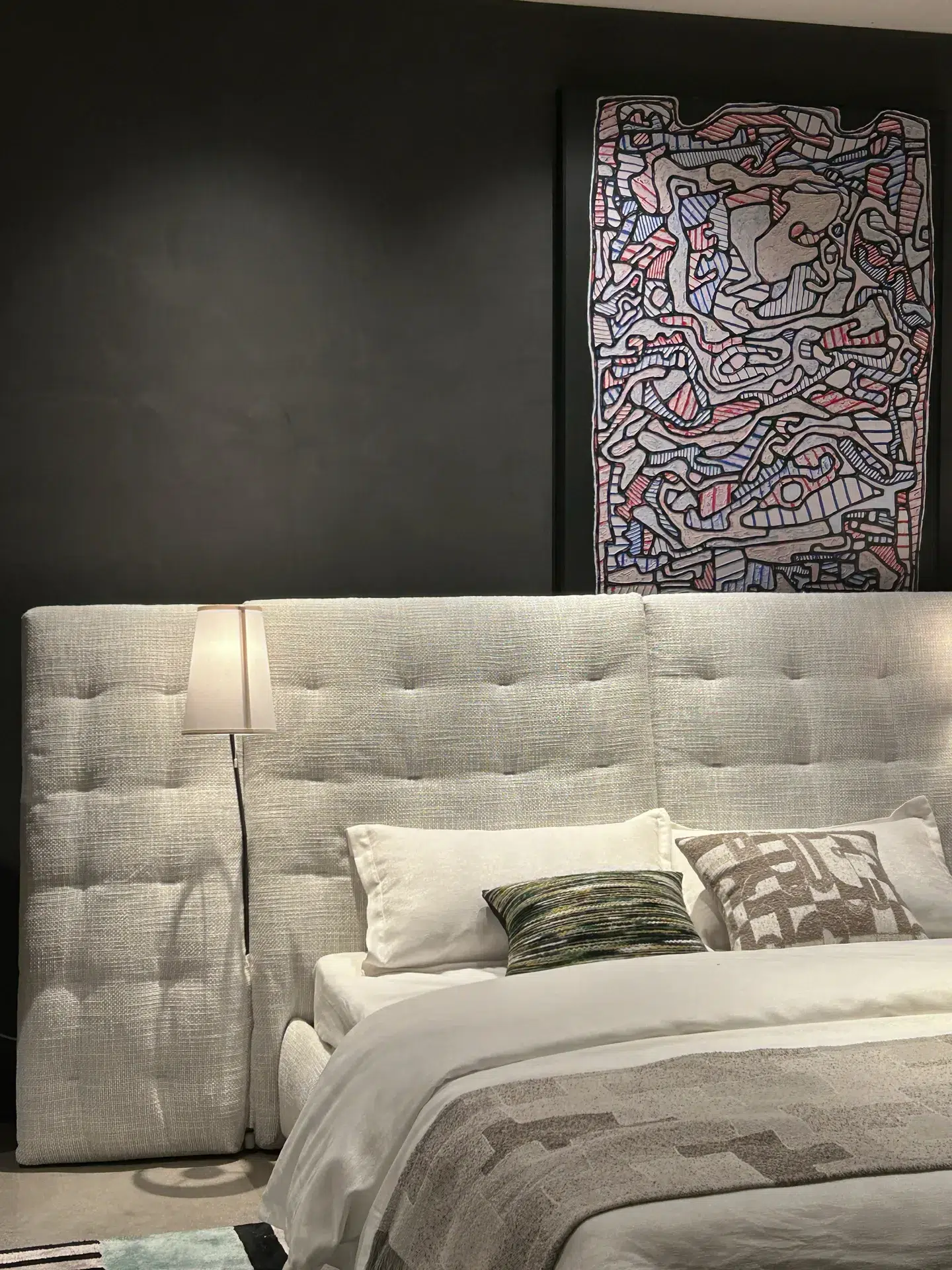 Bed angel tufted upholstered 003 on display at EvergoCasa's Foshan showroom - wardrobe design project ideas