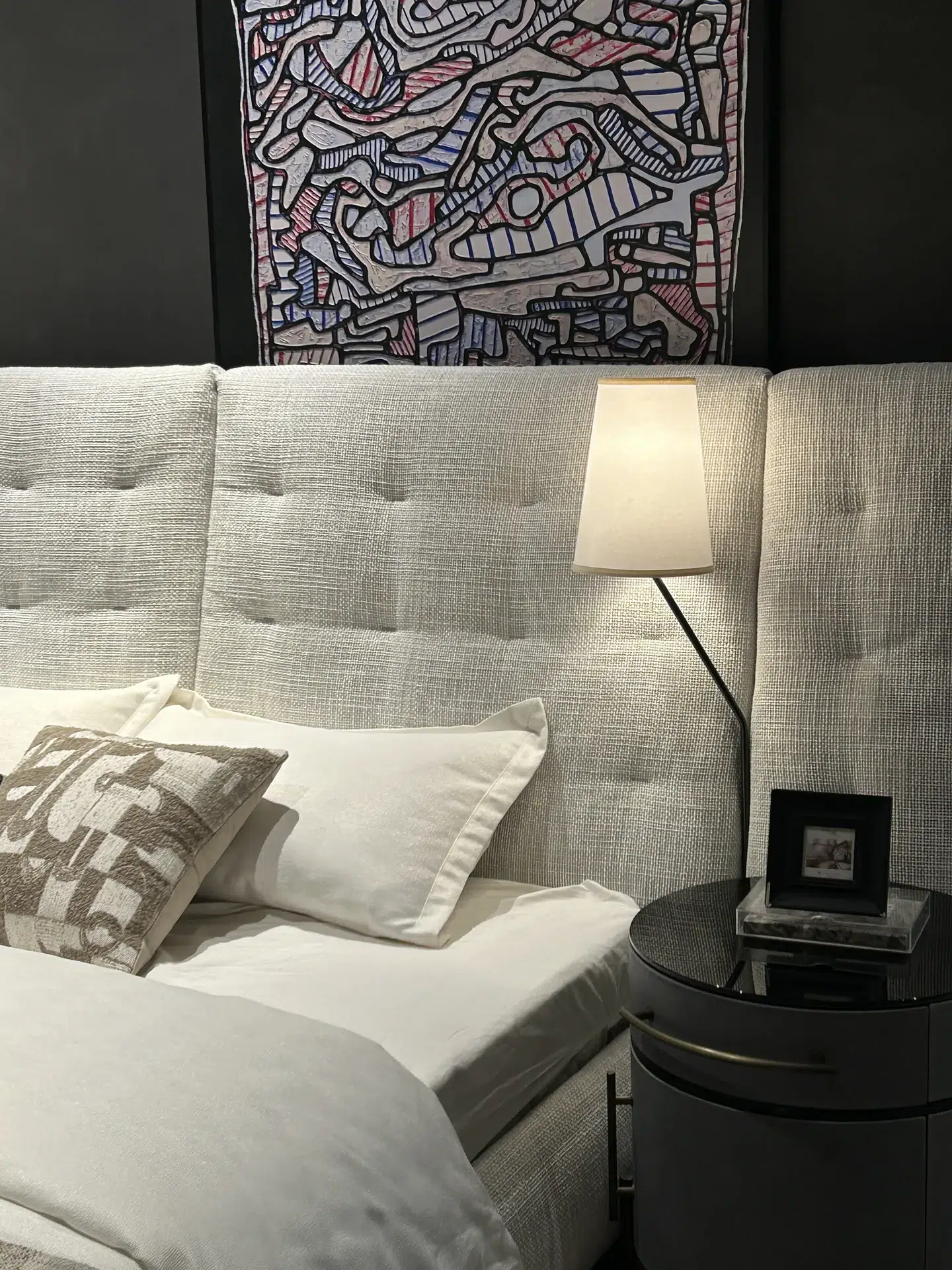 Bed angel tufted upholstered 004 on display at EvergoCasa's Foshan showroom - wardrobe design project ideas