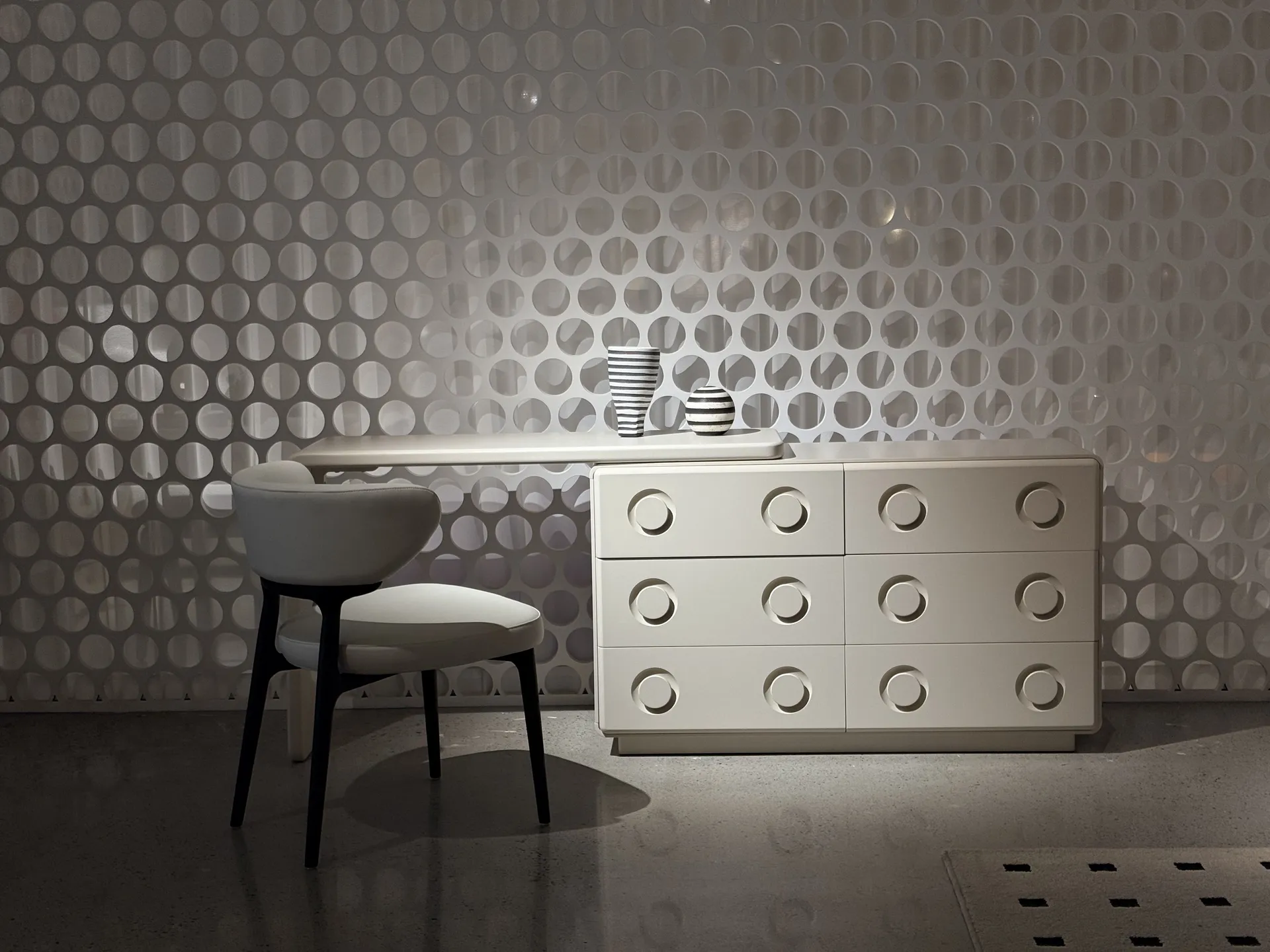 Vanity table ideas: Sideboard 008 styled in a live room set at EvergoCasa's Foshan showroom