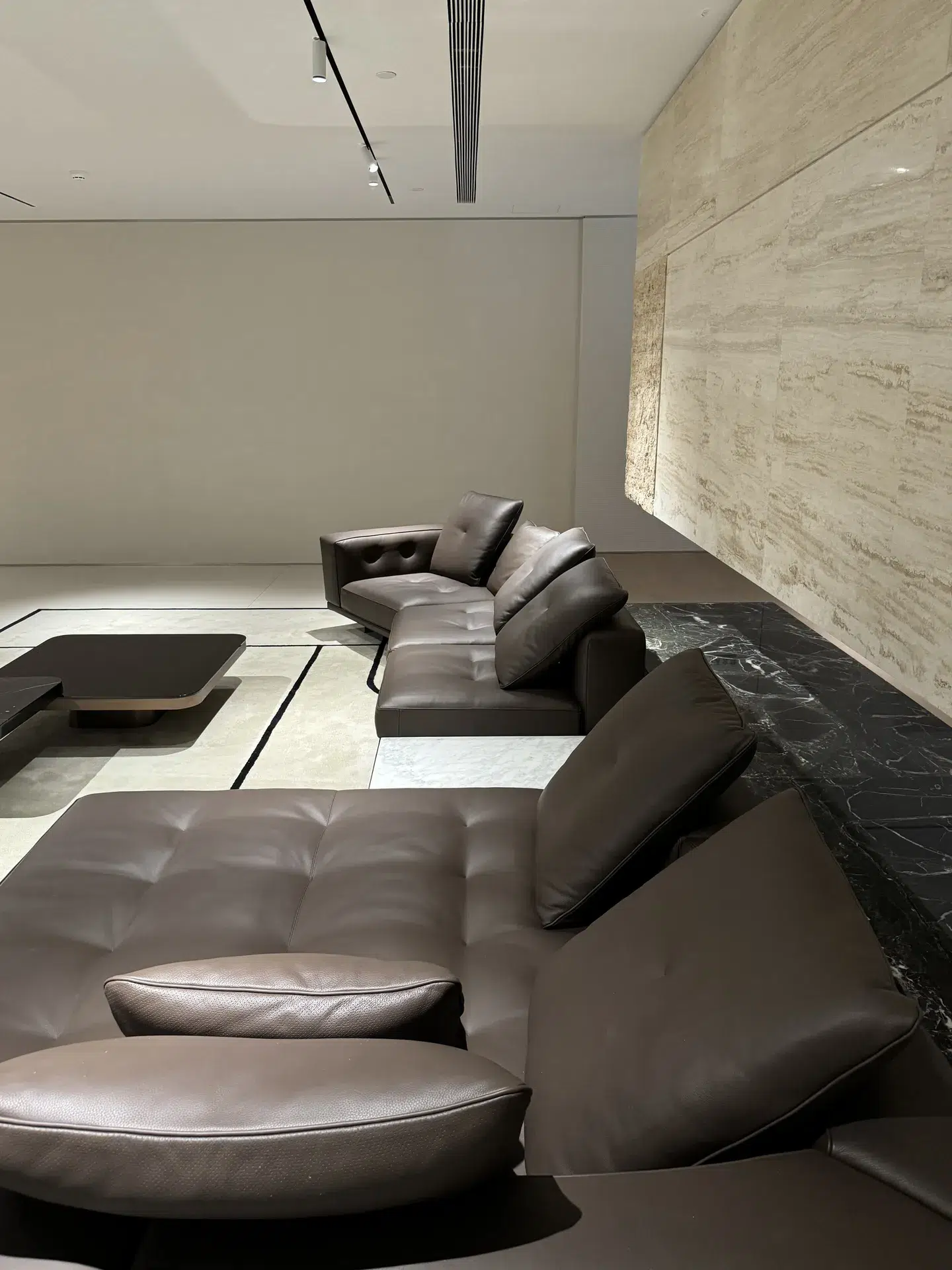 Small apartment decorating: Sofa dylan brown leather 003 styled in a live room set at EvergoCasa's Foshan showroom