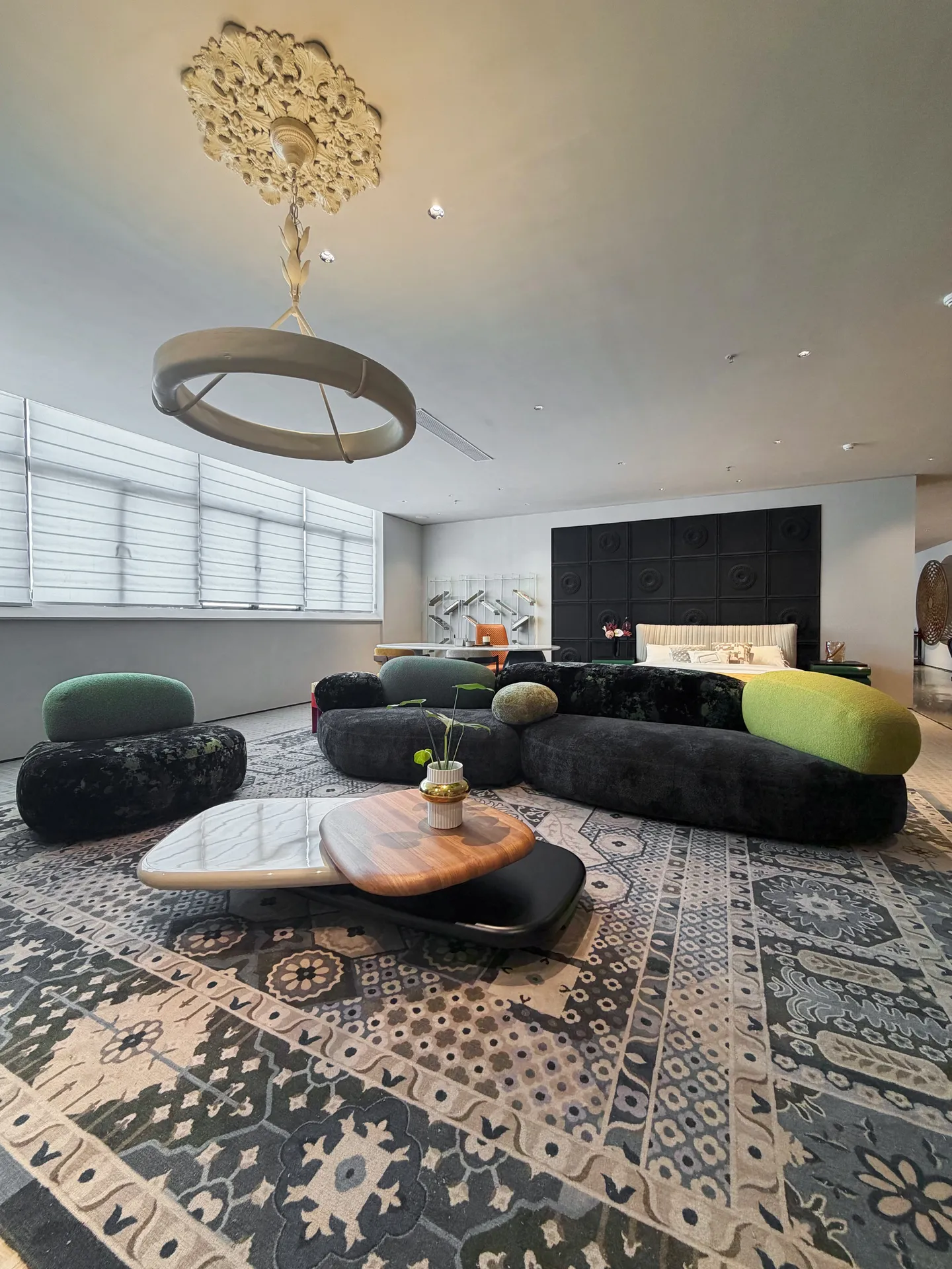 Sofa pebble organic modular 008 on display at EvergoCasa's Foshan showroom - wall decoration project ideas