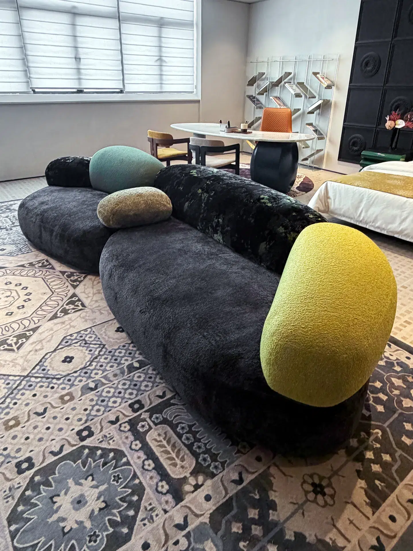 Sofa pebble organic modular 009 on display at EvergoCasa's Foshan showroom - wall decoration project ideas